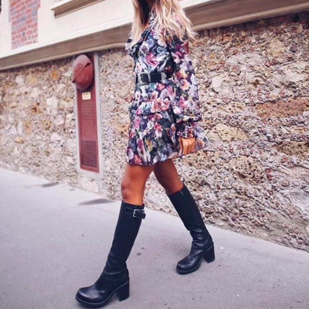 Free Lance Paris black suede tall moto boot